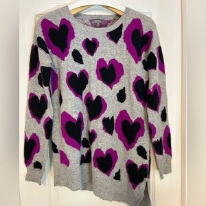 Neiman Marcus Purple and Black Heart Sweater, size M, 100% cashmere